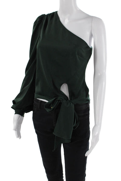Lovers + Friends Womens Long Sleeve One Shoulder Tie Front Top Green Size XS