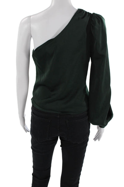 Lovers + Friends Womens Long Sleeve One Shoulder Tie Front Top Green Size XS
