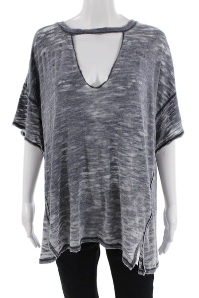 We The Free Womens Key Hole Neck Tee Shirt Grey Cotton Blend Size Medium