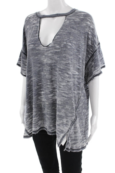 We The Free Womens Key Hole Neck Tee Shirt Grey Cotton Blend Size Medium