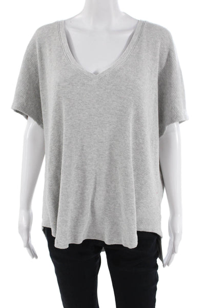 Babaton The Group Womens Thermal V Neck Short Sleeves Sweater Grey Size Large