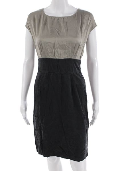 Max Mara Women Sheath Dress Beige Short Sleeve Knee-Length Silk Blend Size 8