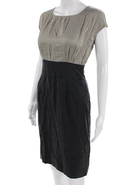 Max Mara Women Sheath Dress Beige Short Sleeve Knee-Length Silk Blend Size 8