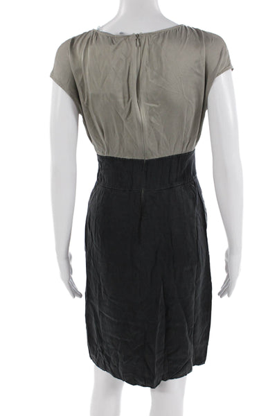 Max Mara Women Sheath Dress Beige Short Sleeve Knee-Length Silk Blend Size 8