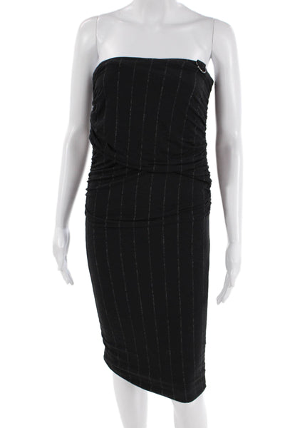Max Mara Women Bodycon Pencil Dress Black Striped Buckle Sleeveless Size 8