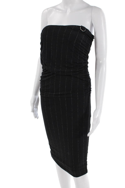 Max Mara Women Bodycon Pencil Dress Black Striped Buckle Sleeveless Size 8