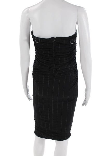 Max Mara Women Bodycon Pencil Dress Black Striped Buckle Sleeveless Size 8