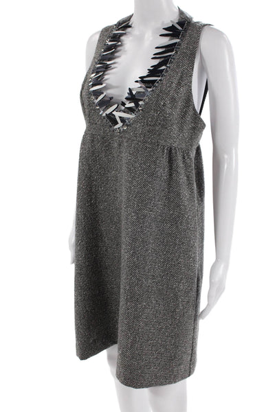 Anna Sui For Target Women Overall Dress Gray V-Neck Herringbone Size M