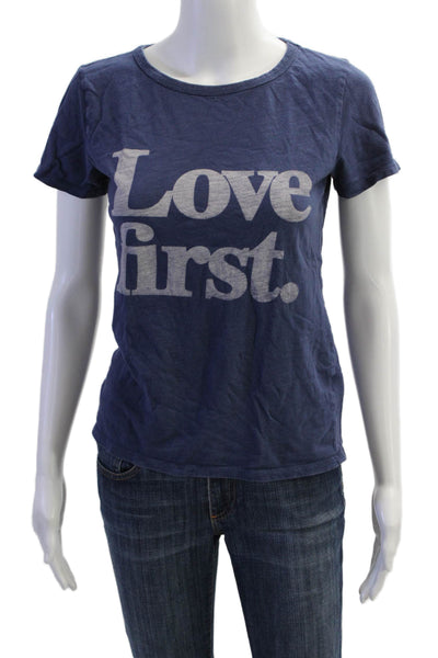 J Crew Womens Short Sleeve Scoop Neck Love First Tee Shirt Blue Cotton Size XS