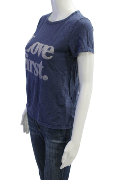 J Crew Womens Short Sleeve Scoop Neck Love First Tee Shirt Blue Cotton Size XS