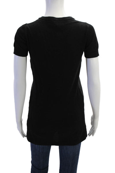 Rag & Bone Womens Short Sleeve Leather Front Scoop Neck Top Black Wool Size XS