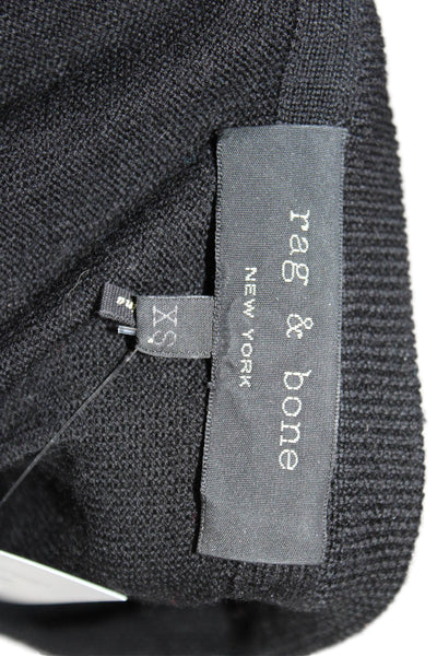 Rag & Bone Womens Short Sleeve Leather Front Scoop Neck Top Black Wool Size XS