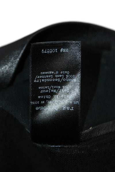 Rag & Bone Womens Short Sleeve Leather Front Scoop Neck Top Black Wool Size XS