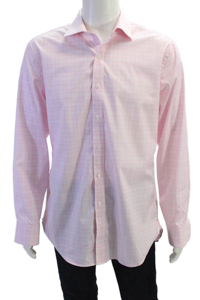 J Crew Mens Button Front Collared Slim Fit Plaid Shirt Pink White Size 16.5