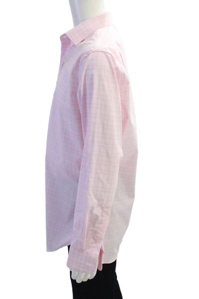 J Crew Mens Button Front Collared Slim Fit Plaid Shirt Pink White Size 16.5