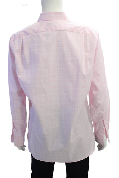 J Crew Mens Button Front Collared Slim Fit Plaid Shirt Pink White Size 16.5