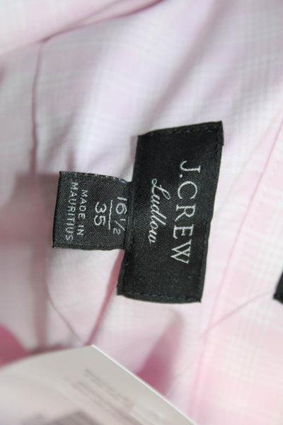 J Crew Mens Button Front Collared Slim Fit Plaid Shirt Pink White Size 16.5
