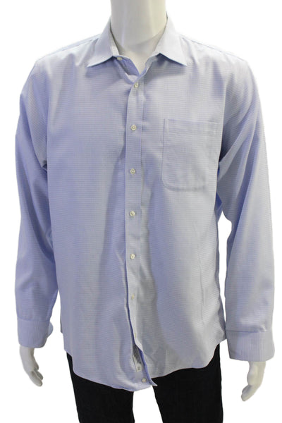 Nordstrom Mens Button Front Collared Trim Fit Geometric Shirt Blue Size 16