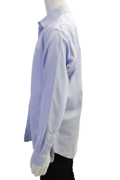 Nordstrom Mens Button Front Collared Trim Fit Geometric Shirt Blue Size 16
