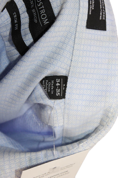 Nordstrom Mens Button Front Collared Trim Fit Geometric Shirt Blue Size 16