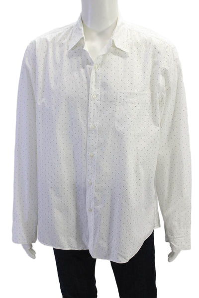 J Crew Mens Button Front Collared Dotted Slim Fit Shirt White Navy Size Large