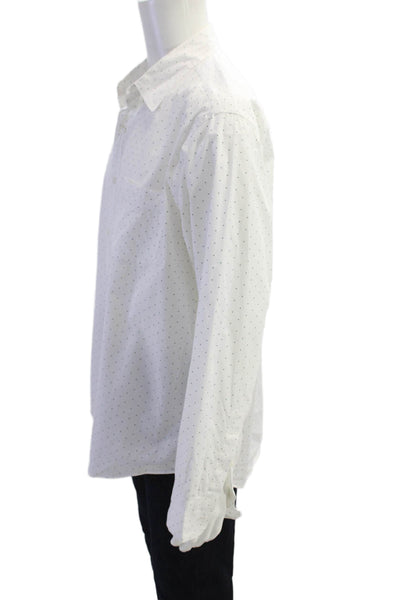 J Crew Mens Button Front Collared Dotted Slim Fit Shirt White Navy Size Large