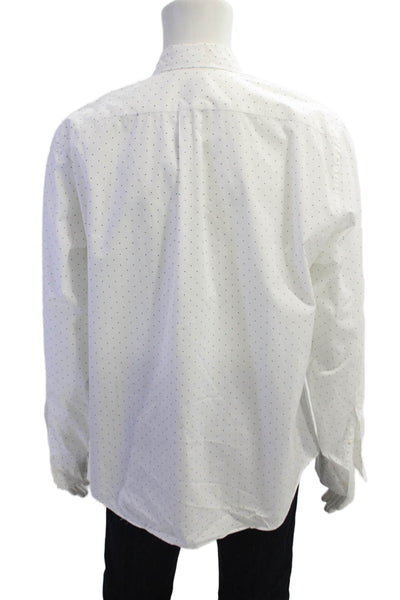 J Crew Mens Button Front Collared Dotted Slim Fit Shirt White Navy Size Large