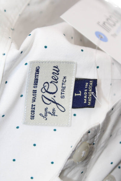 J Crew Mens Button Front Collared Dotted Slim Fit Shirt White Navy Size Large