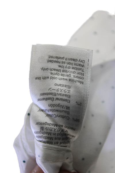 J Crew Mens Button Front Collared Dotted Slim Fit Shirt White Navy Size Large