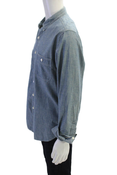 J Crew Mens Button Front Long Sleeve Collared Slim Fit Shirt Blue Size Large