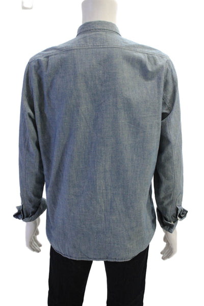 J Crew Mens Button Front Long Sleeve Collared Slim Fit Shirt Blue Size Large