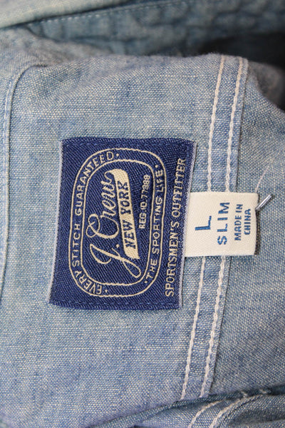 J Crew Mens Button Front Long Sleeve Collared Slim Fit Shirt Blue Size Large