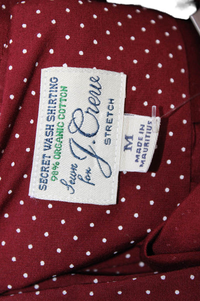 J Crew Mens Button Front Collared Slim Fit Dotted Shirt Red White Size Medium