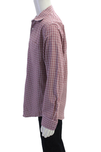 Nordstrom Mens Button Front Collared Trim Fit Plaid Shirt Red White Size 16
