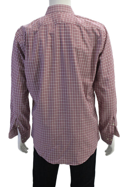 Nordstrom Mens Button Front Collared Trim Fit Plaid Shirt Red White Size 16