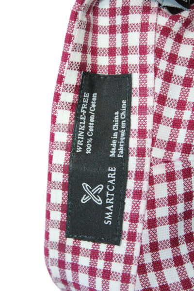 Nordstrom Mens Button Front Collared Trim Fit Plaid Shirt Red White Size 16