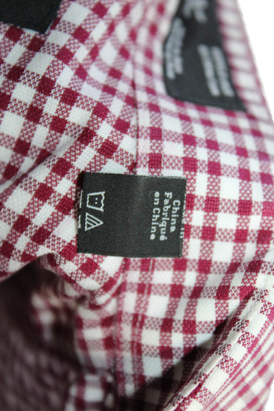 Nordstrom Mens Button Front Collared Trim Fit Plaid Shirt Red White Size 16