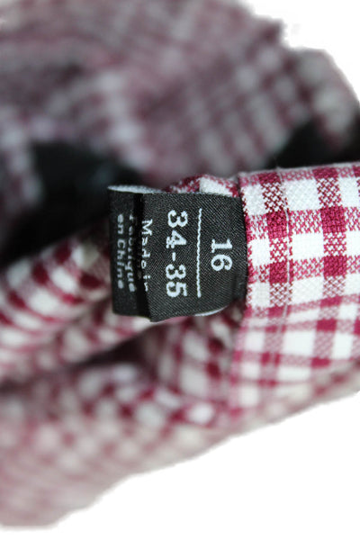 Nordstrom Mens Button Front Collared Trim Fit Plaid Shirt Red White Size 16