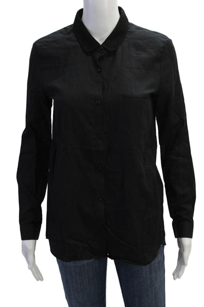 The Kooples Womens Cotton Collared Button Up Blouse Top Black Size S