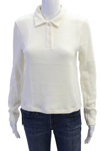 Zara Womens Collared Long Sleeve Knit Polo Shirt Cream Size S
