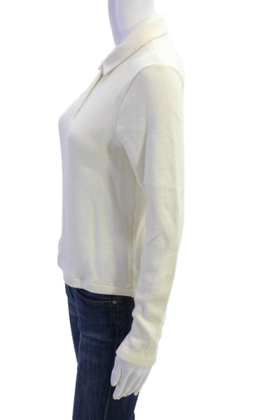 Zara Womens Collared Long Sleeve Knit Polo Shirt Cream Size S