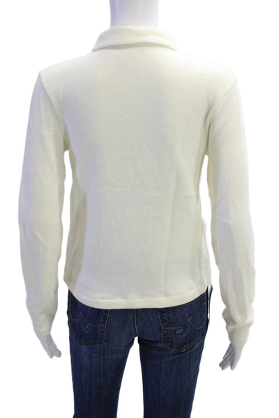 Zara Womens Collared Long Sleeve Knit Polo Shirt Cream Size S