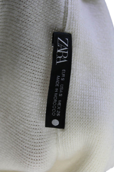 Zara Womens Collared Long Sleeve Knit Polo Shirt Cream Size S