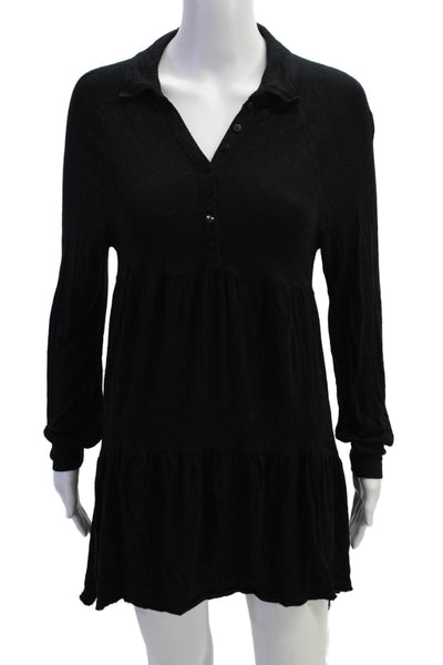 Free People Womens Shirt Dress Black Collared Long Sleeve Rayon-Linen Size S