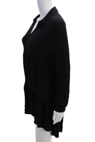 Free People Womens Shirt Dress Black Collared Long Sleeve Rayon-Linen Size S