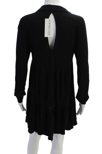 Free People Womens Shirt Dress Black Collared Long Sleeve Rayon-Linen Size S
