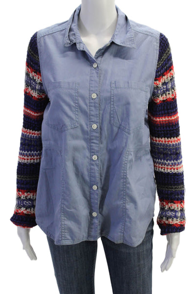We The Free Womens Button-Down Shirt Blue Size PS