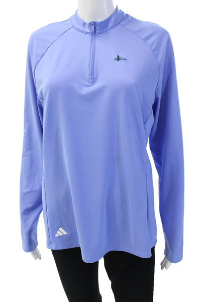 Adidas Womens Light Blue Mock Neck Long Sleeve Zip Top Basic Size L