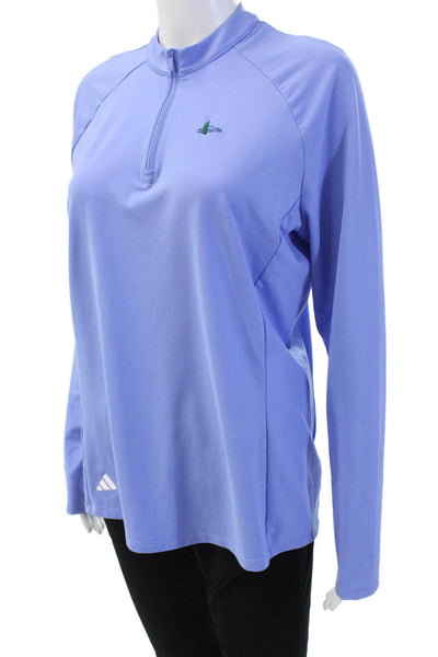 Adidas Womens Light Blue Mock Neck Long Sleeve Zip Top Basic Size L