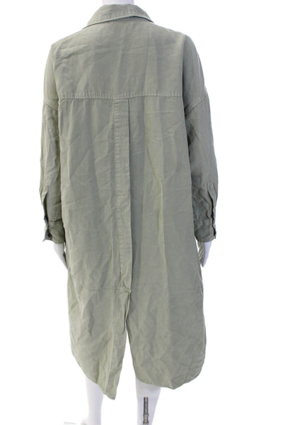 Zara Women Shirt Dress Green Long Sleeve Collared Lyocell Knee Length Size S